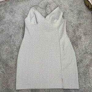 Divided Strapless Silver Dress
